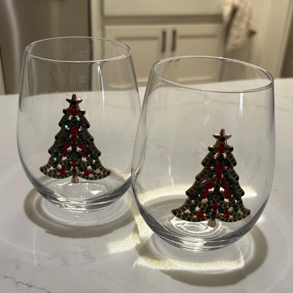 Holiday Tree Stemless Wine Glasses